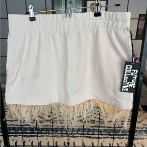 Future Collective Cream Mini Skirt with Feather Fringe NWT